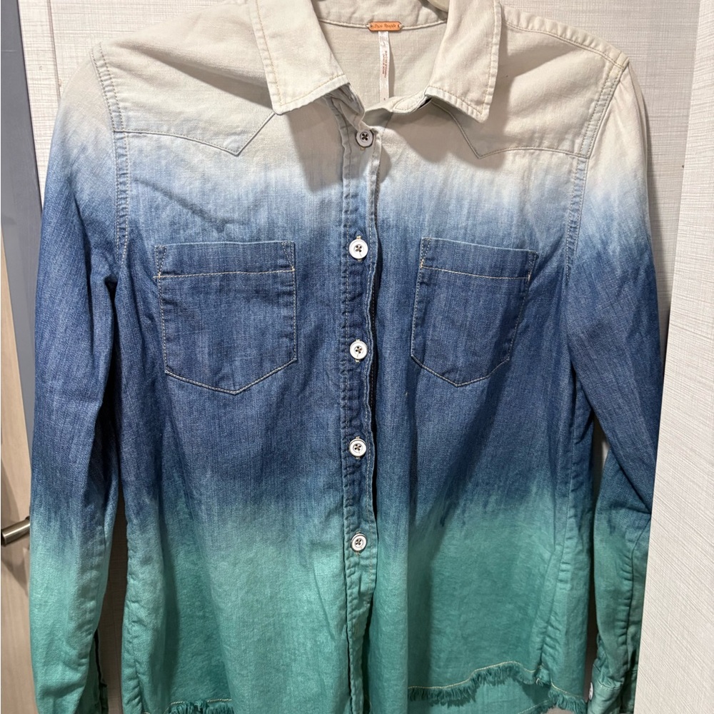 Free People Ombre Button Down Shirt - Blue and Green